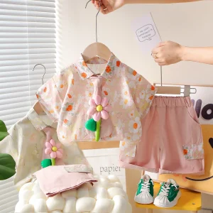 2026 Summer Children Clothes Set Bow Tie Shirt + Shorts 2Pcs
