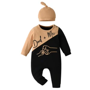 Baby Boy Romper "Dad + Me" Print With Hat