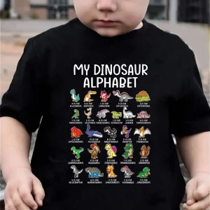Cartoon Dinosaur Alphabet Print T-Shirt